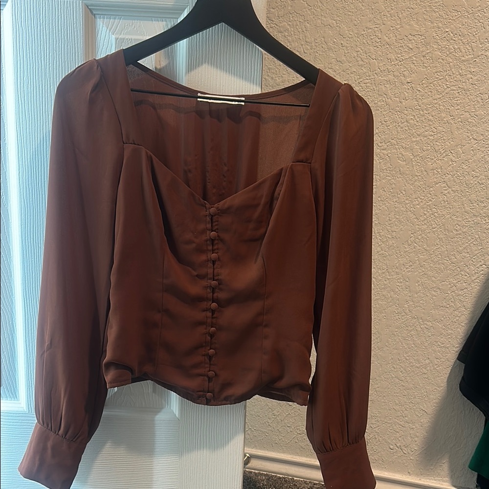 Abercrombie & Fitch Brown Ruched Crop Blouse